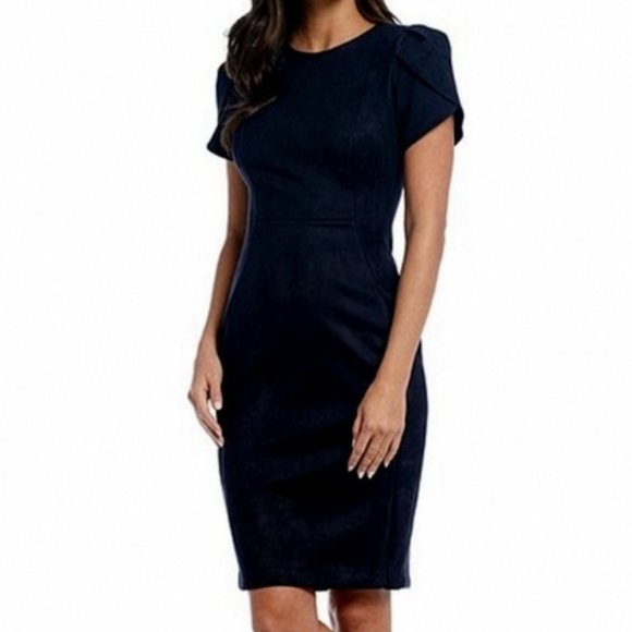 Calvin Klein Dresses & Skirts - NWT CALVIN KLEIN Scuba-Crepe Faux-Suede Tulip-Sleeve Sheath Dress SZ 10